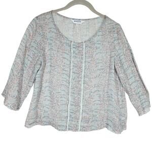 Brora Linen Blouse Women Sz 8 Marble Patterned Lagenlook Top